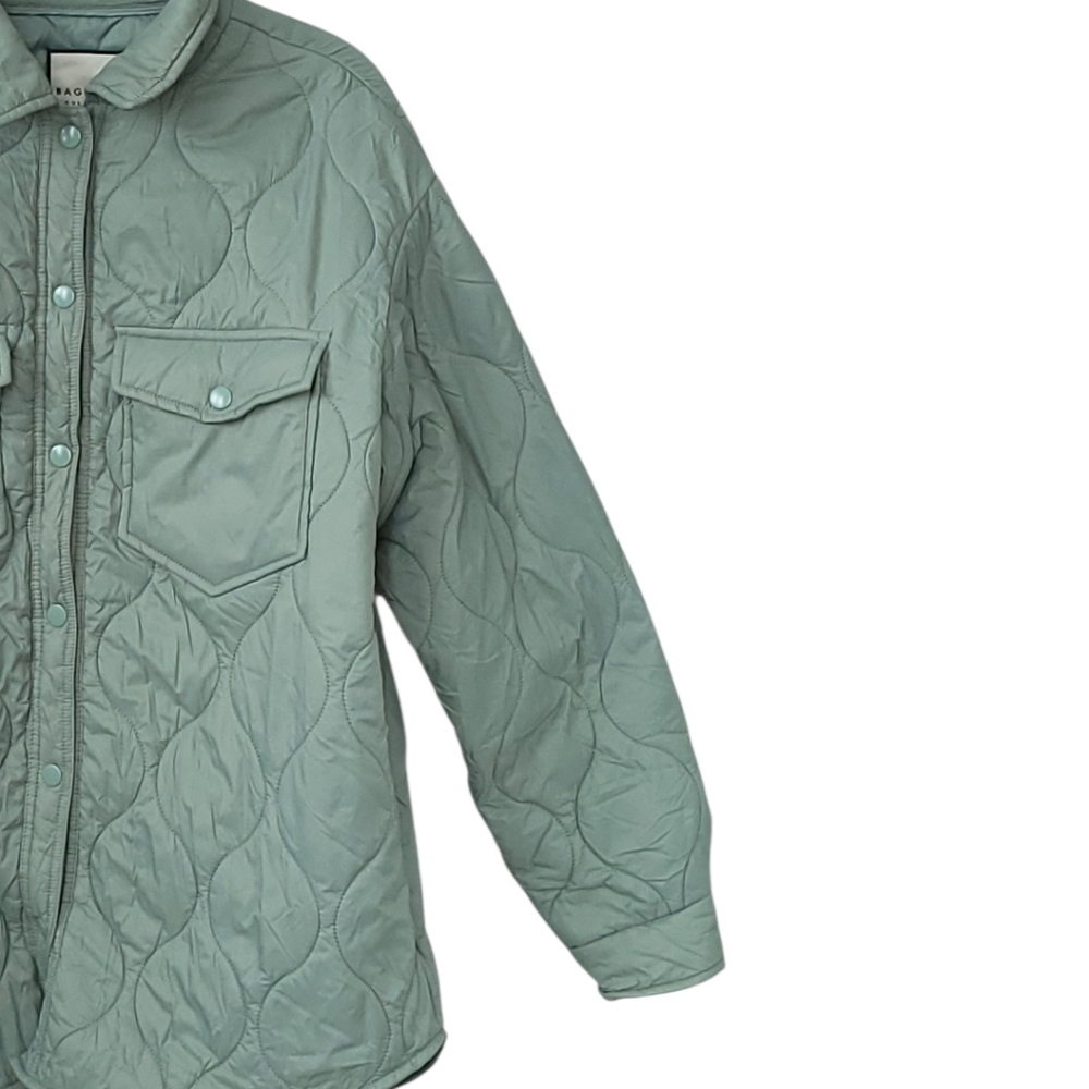 Bagatelle Collection Womens M Quilted Shacket Jacket Sage Green Snap Front - Picture 9 of 13